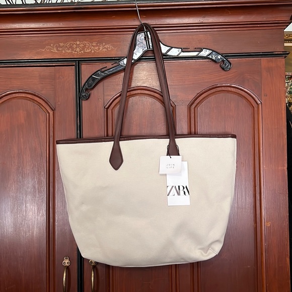 Zara Handbags - Zara NWT Cute Canvas Shopper Tote Bag